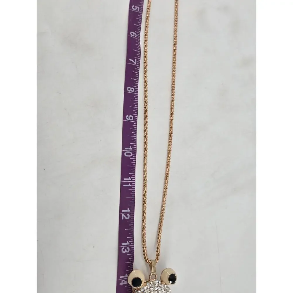 Y2K Bling Whimsical Rhinestone Frog Pendant Necklace Betsey Johnson NOS